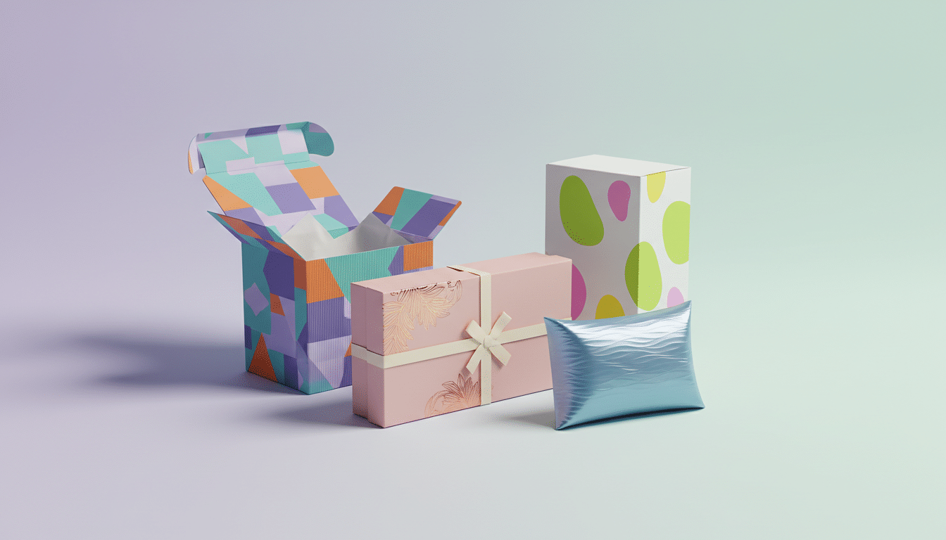 Custom packaging for small business: printed mailer, rigid, pillow and tuck end product boxes