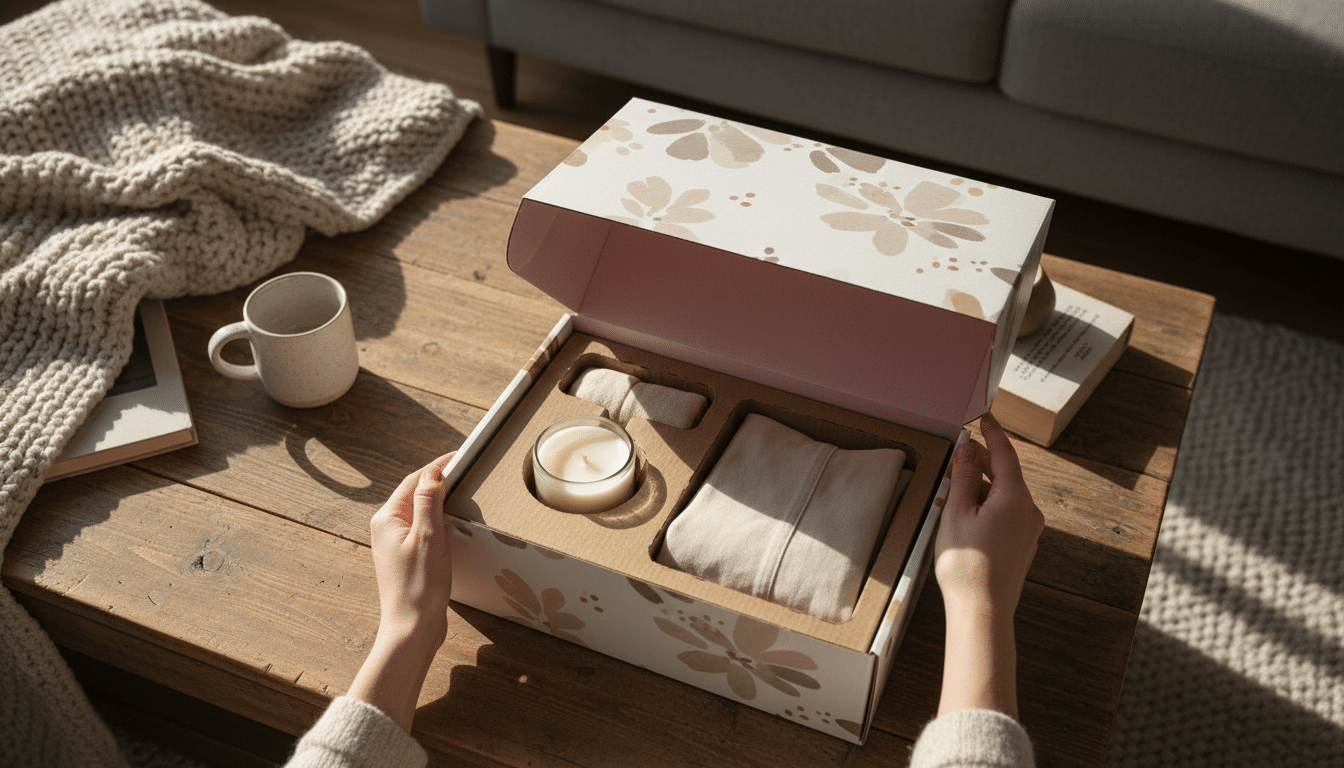 Unboxing a well-fitted custom mailer box with an insert holding products in place
